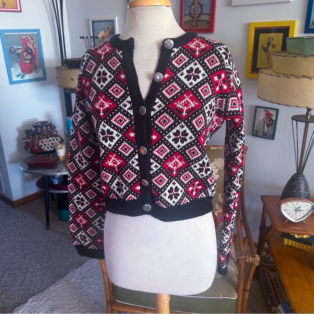 Retro Sweater I 40s Style Cardigan | Novelty Print  | M L | Old Navy